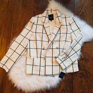 Rachel Roy Grid Pattern Double Breasted Jacket